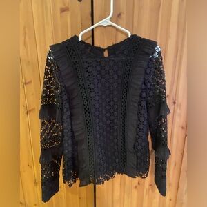 Aqua Bloomingdales Black Eyelet Long Sleeve Blouse size small